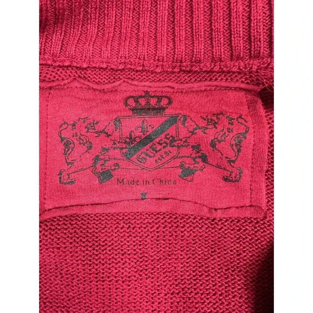 Guess Sweater Mens Large Cranberry‎ Red Button Mock Neck Utility X04R0000000